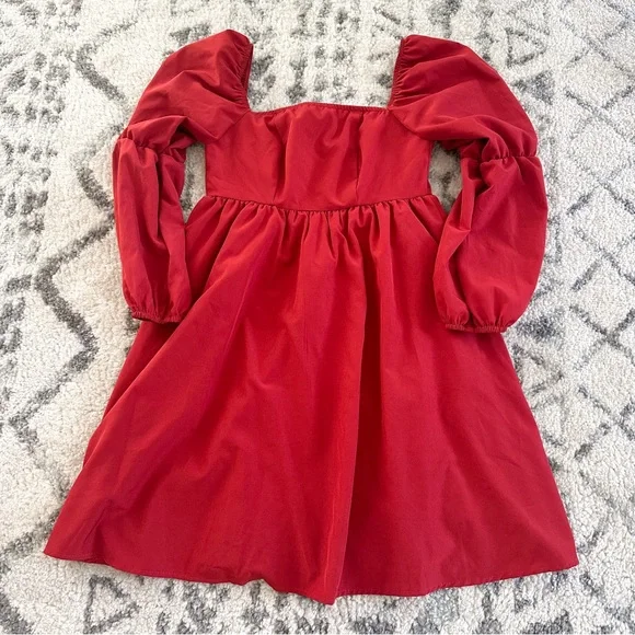 Dresses | Red Square Neck Long Sleeve Mini Dress | Poshmark